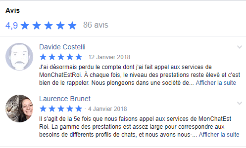 Chats heureux, maîtres enchantés... Avis Facebook