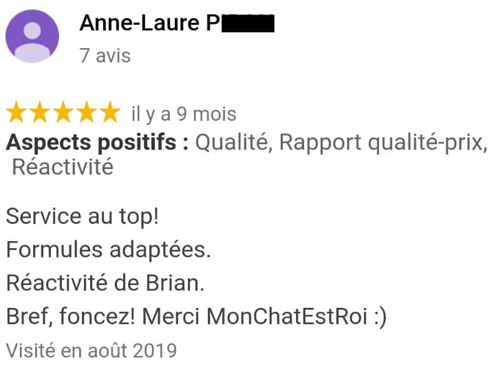 Avis MonChatEstRoi - Anne-Laure P