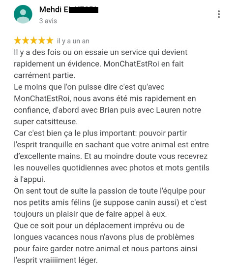 Avis MonChatEstRoi - Mehdi E