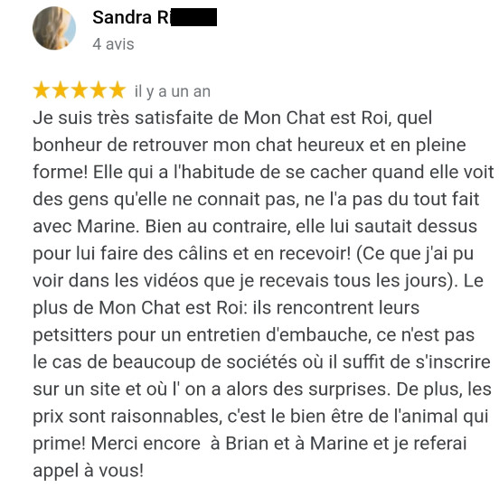 Avis MonChatEstRoi - Sandra R