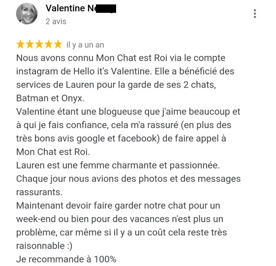 Avis MonChatEstRoi - Valentine N
