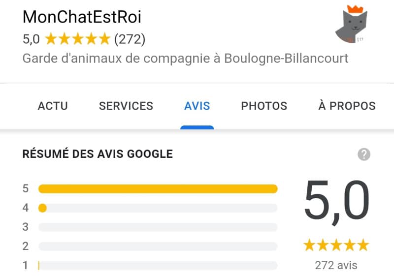 Avis MonChatEstRoi sur Google