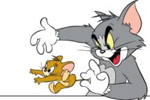 tom tient jerry par la queue. Jerry court sur place