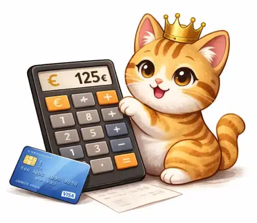 Chat qui tient une calculatrice
